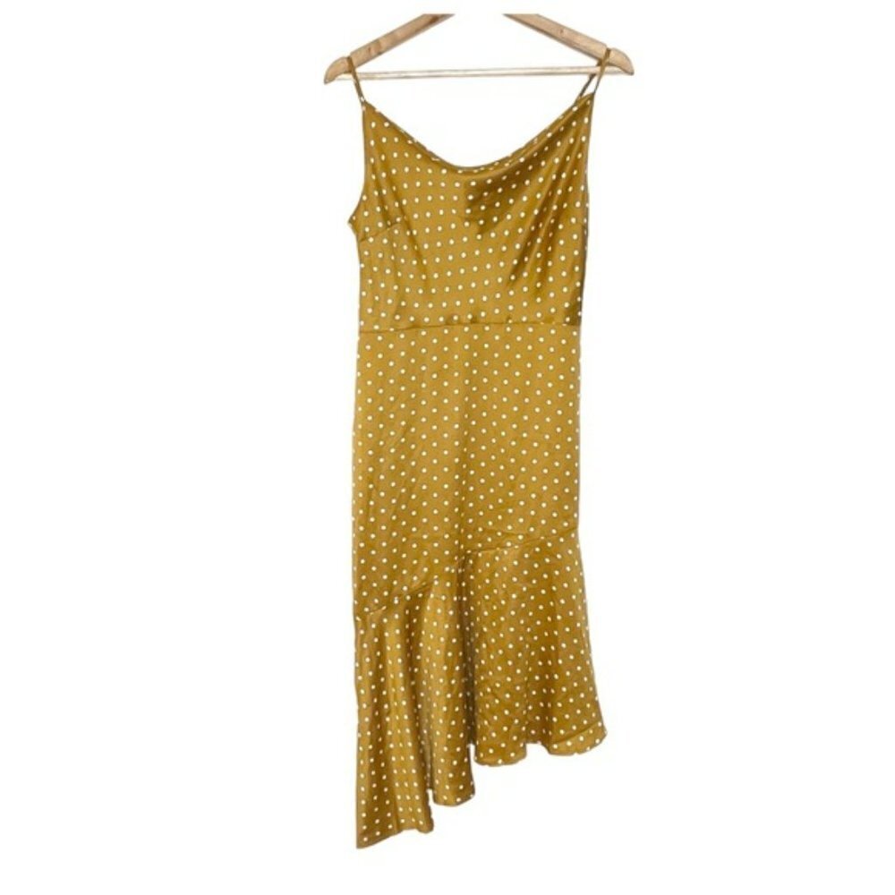 J.O.A. Yellow Polka Dots Satin Asymmetrical Dress US M - Picture 3 of 13